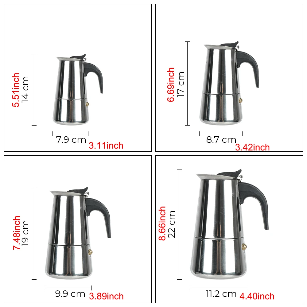 Coffee Maker Pot Mocha Espresso Latte Stovetop Filter Moka Coffee Maker 2/4/6/9 Cups Stainless Steel Coffee Pot for Kitchen