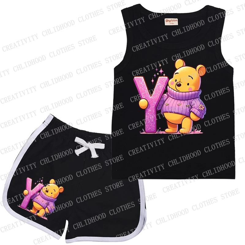 Winnie De Pooh Kinderen Sportpak A B C D Letters Disney Kids Vest & Shorts Cartoons Vrijetijdskleding Mouwloos Meisje Jongen Sets