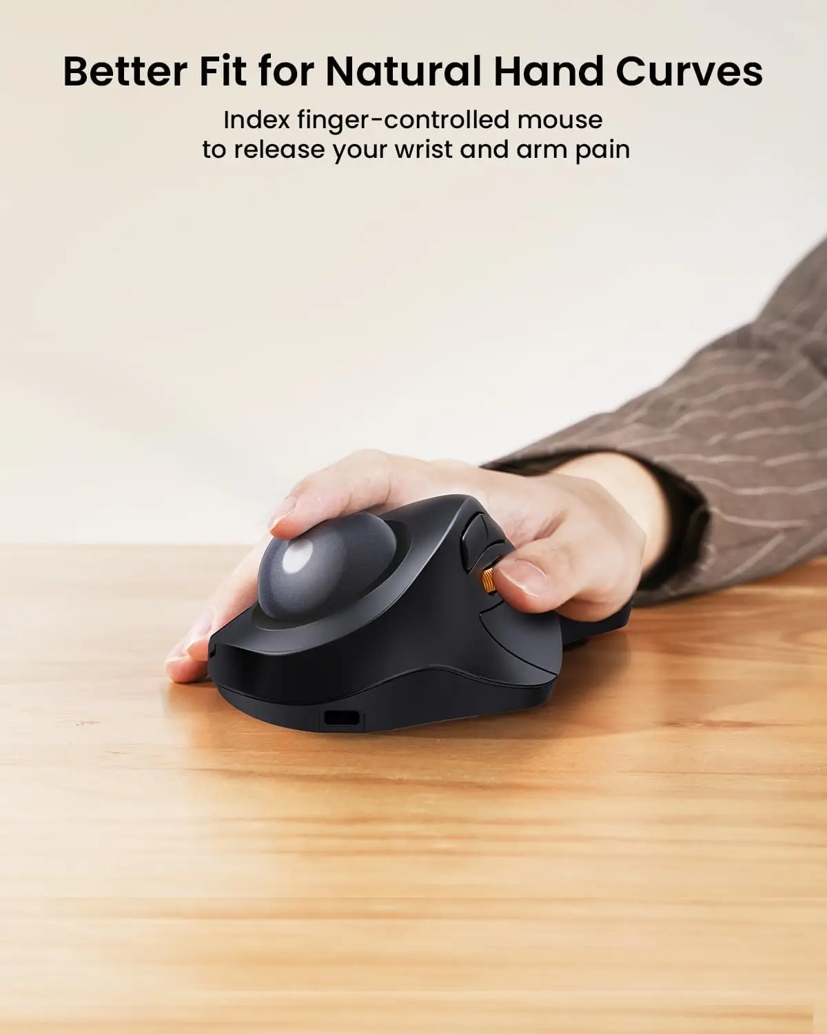 ProtoArc EM03 NL Wireless Index Finger Trackball Mouse Rechargeable RGB Backlit 3 Device Connection Ergonomic Mice for PC
