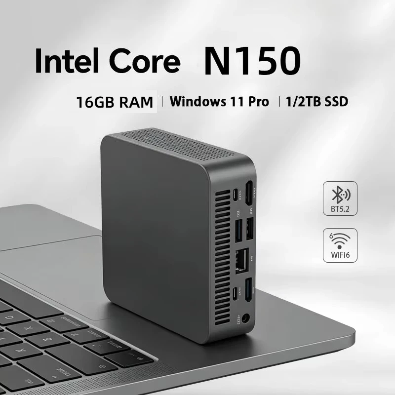 Intel Core N150 Windows 11Mini Portable Pc Computer 16GB RAM 1/2TB SSD WIFI 6 BT5.2 4K 60Hz HD Gaming Office Study Pc