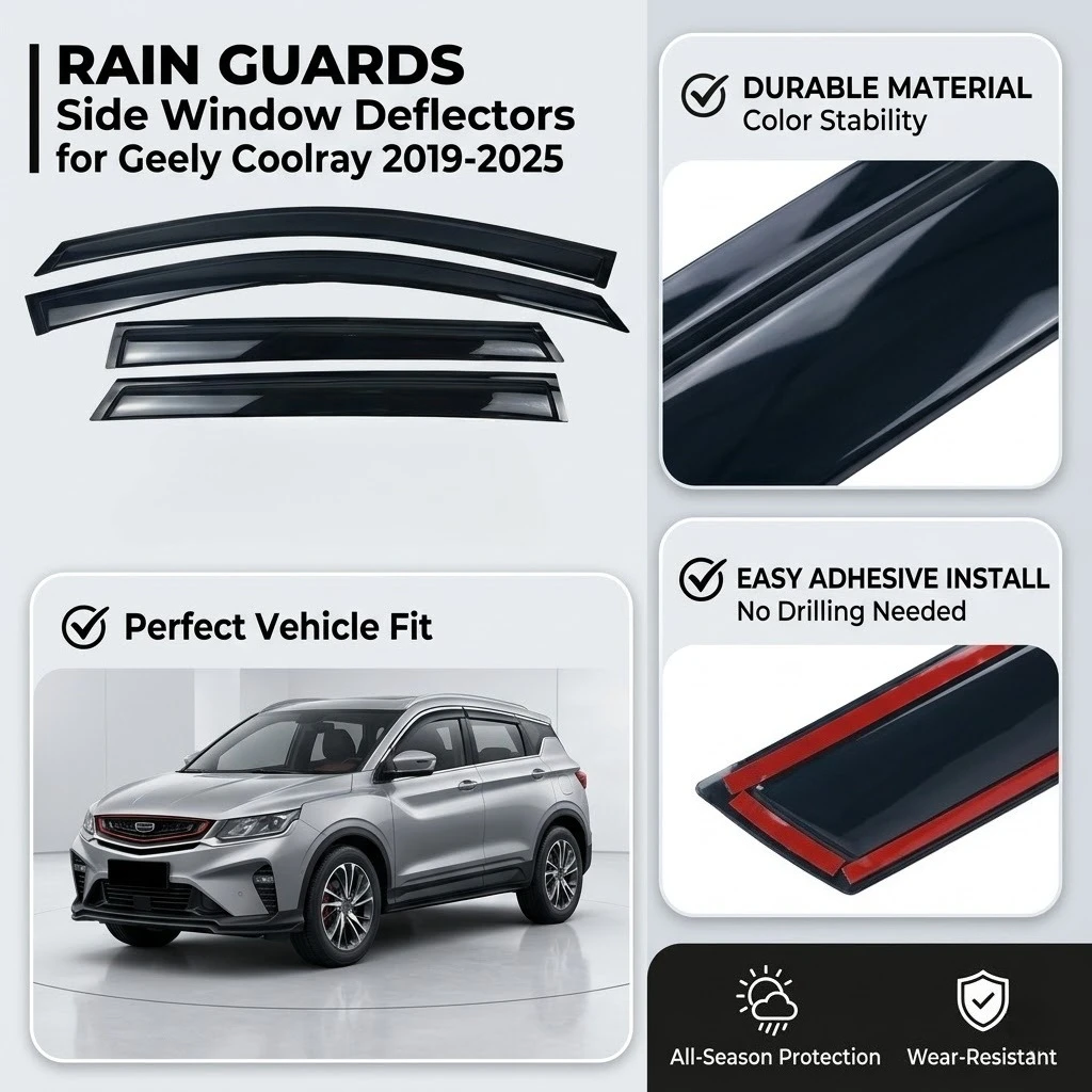 Car Side Window Wind Deflectors Rain Guards for Geely Coolray 2019-2025 Double Cab Weathershield Sun Visor