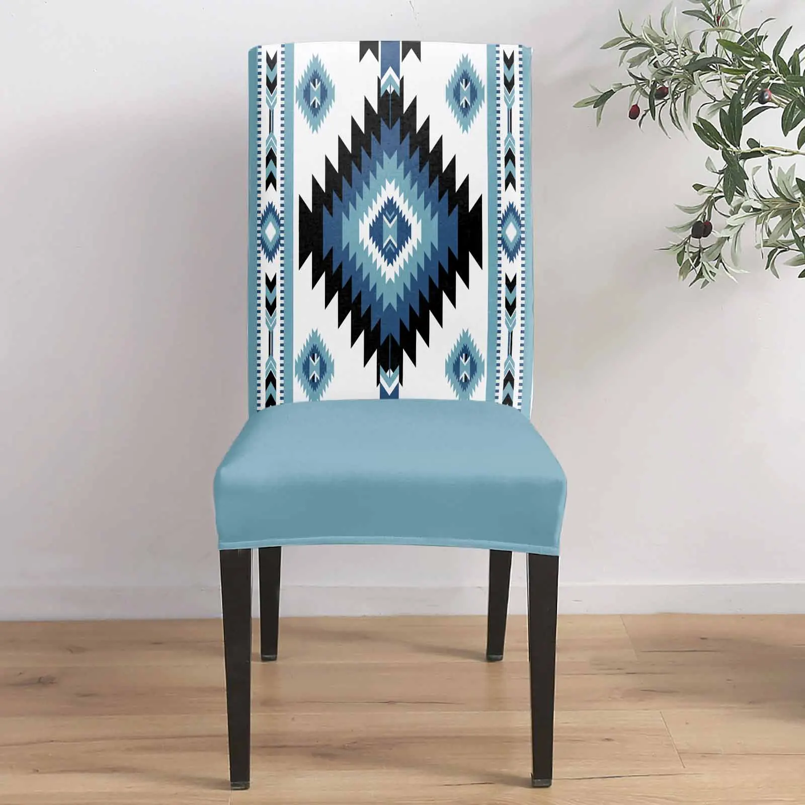 Imagem -04 - Bohemian Geometric Dining Chair Covers Seat Case Stretch Spandex Azul Casamento Cozinha Banquete Festa