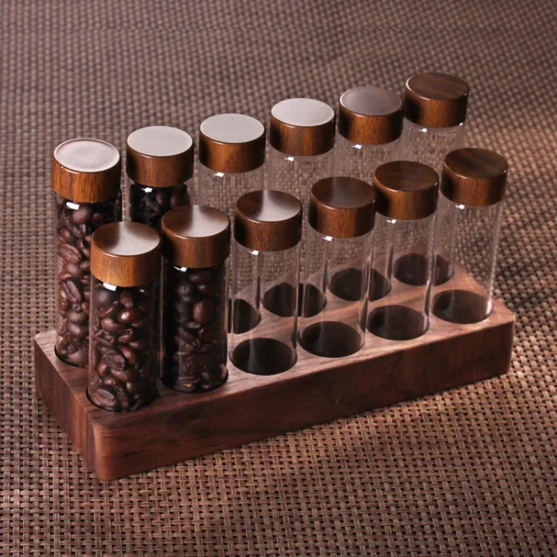 

Стеллаж для выставки товаров с одной дозой, аксессуары для эспрессо, набор кофейных принадлежностей, инструмент для бариста, контейнер для хранения кофейных зерен, стеклянная трубка, деревянная