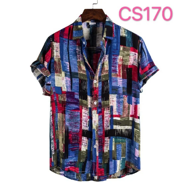 SZYL-camisa masculina impressa de manga curta, roupa casual, fina, plus size, verão, novo, atacado