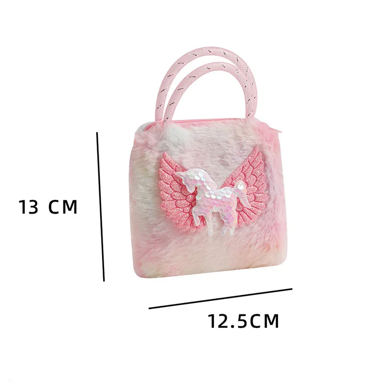 Flannel Cute Unicorn Plush Shoulder Bag Children Kids Crossbody Bag Girls Handbags Small Square Bag Coin Purse Exquisite Gifts