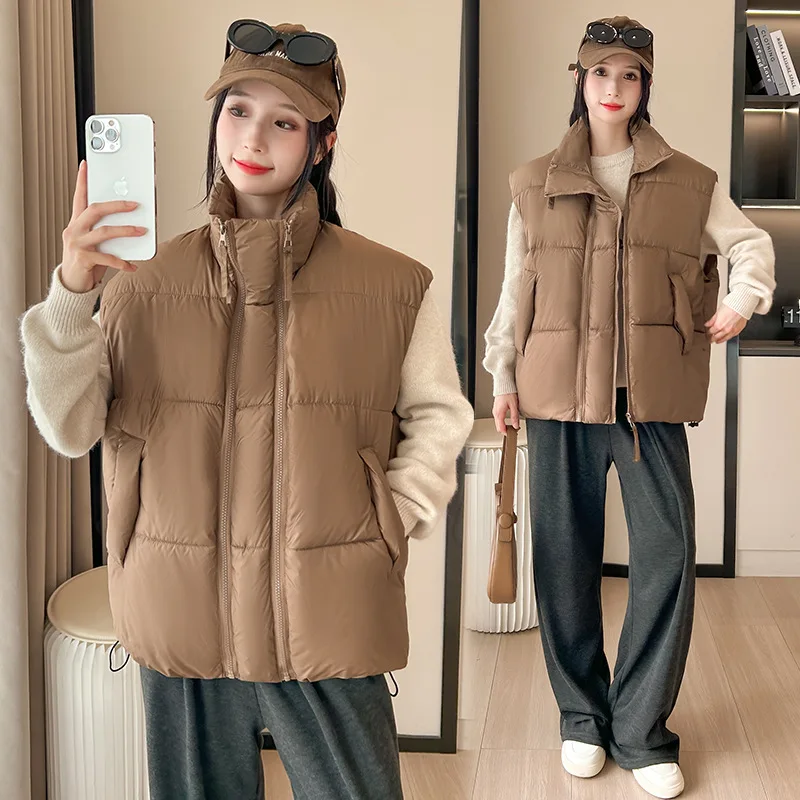 

PinkyIsBlack New Short Autumn and Winter Down Cotton Women's Vest Korean Loose Stand Collar Student Clothes Zipper Vest Jacket