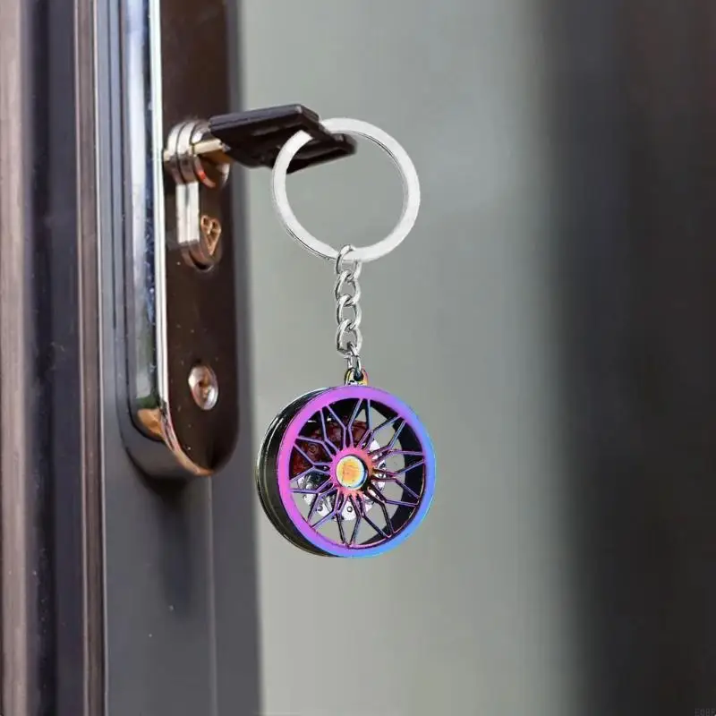 Rotating Brake Disc Ring with 3D Car Wheel Accessory for Keys E0BF