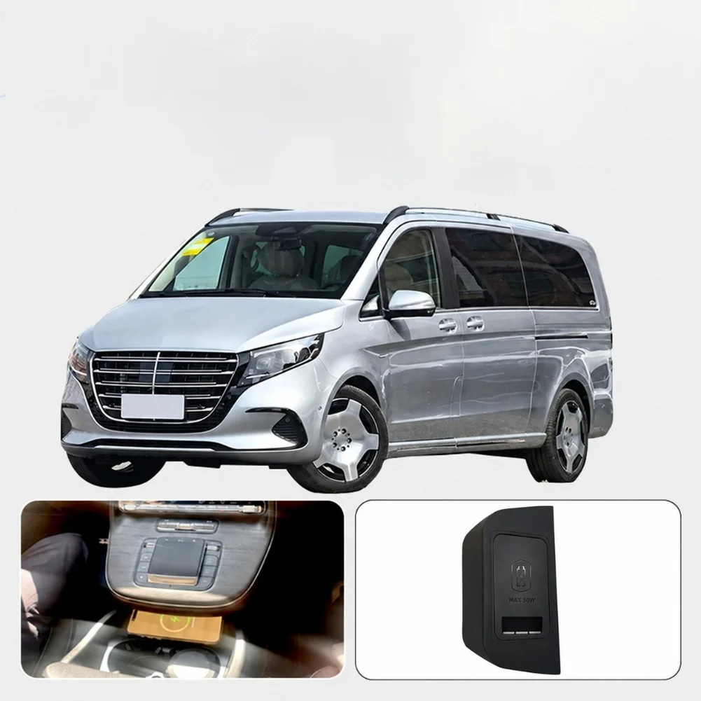 50W Wireless Charging Pad for Mercedes-For For V300 2024 2025 Center Console Mount Compatible with Qi-Enabled Smartphones