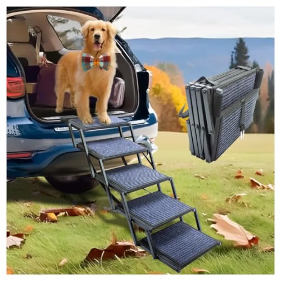 

Dog Ramp for Car Truck and SUV Dog Stairs for Large Dogs Folding Pet Stairs with Non-Slip Rug Surface Supports Up to 250 lbs 5