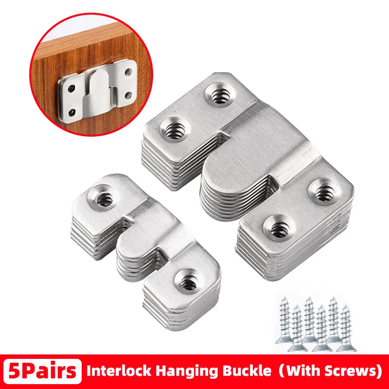 Creamily 5 Pairs Interlock Hanging Buckle Flush Mount Bracket Photo Furniture Connector Wall Picture Frame Hanger Strong Hooks