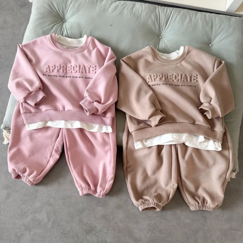 New Autumn Sibling Clothes O Neck Patchwork Hoodie and Pants Boys and Girls 2Pcs Children Outfit Sporty Style Hoodie Sets
