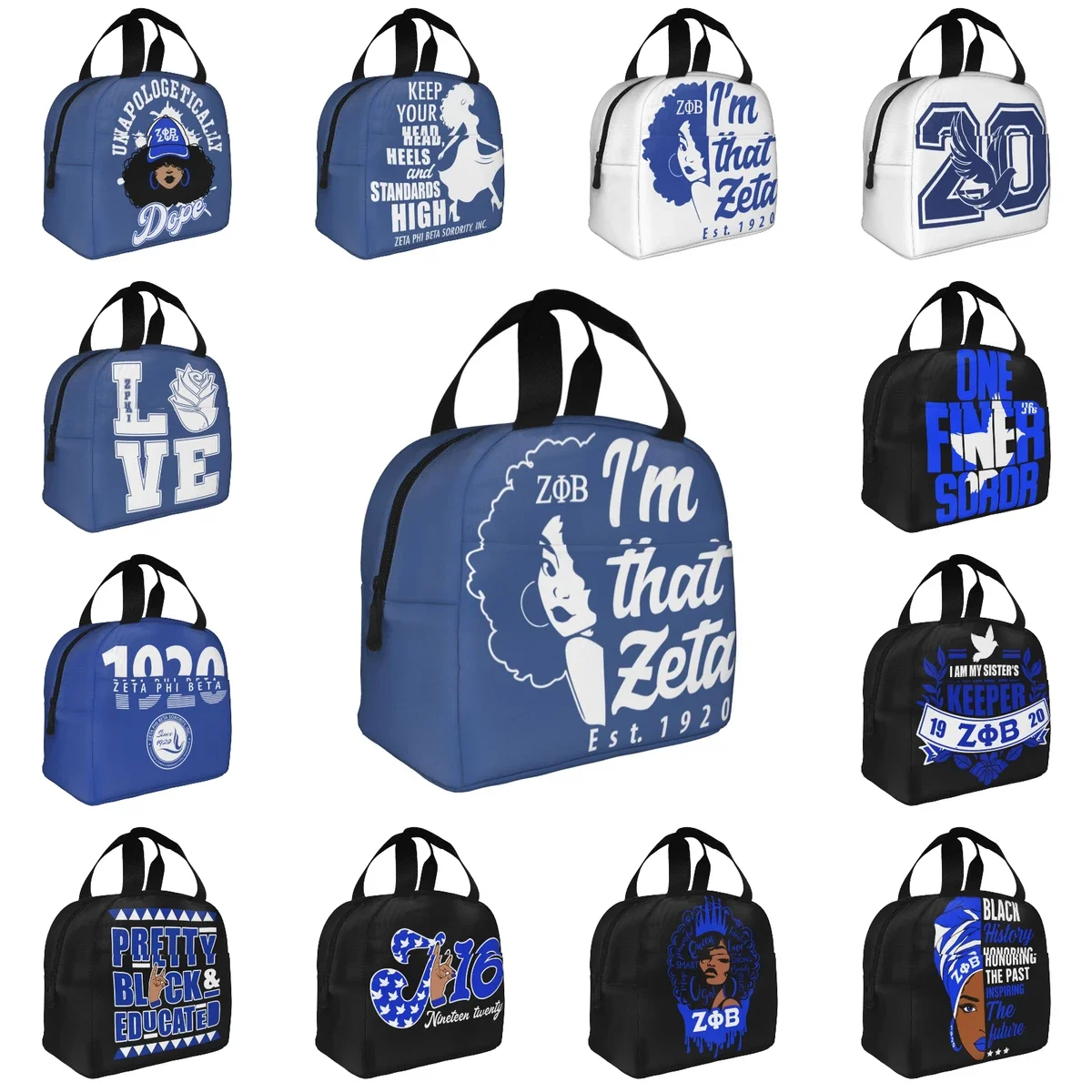 

Zeta Phi Beta ZPB Sorority Lunch Bag Large Capacity Waterproof Thermal Insulation Food Storage Box School Adults Kids Unisex