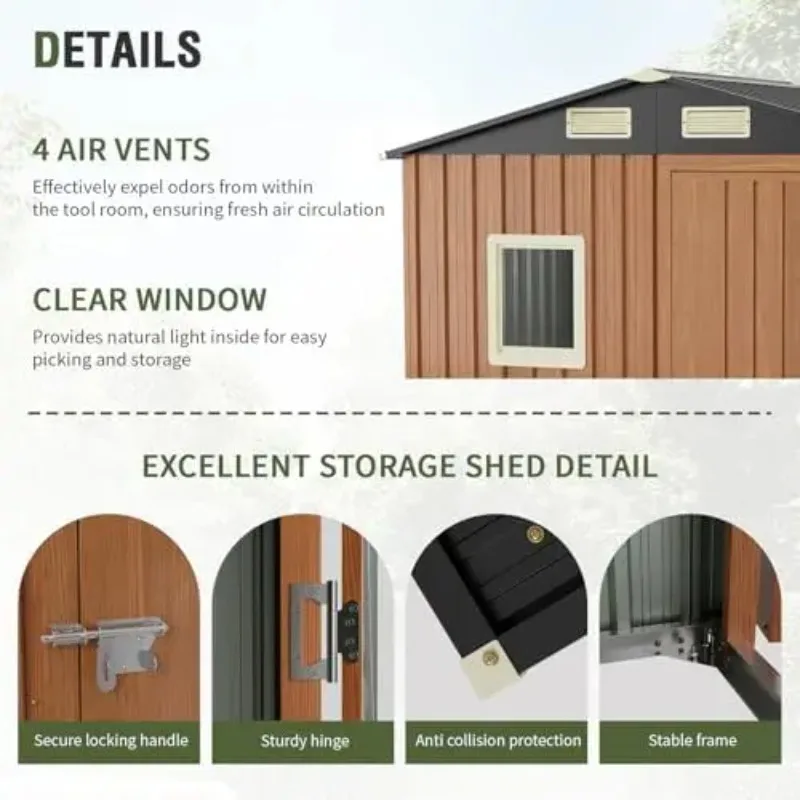 Outdoor Storage Shed 6x4 Ft, Lockable Metal Garden Shed with Window, Tool Shed Tiny House Vertical Outside Storage view 5