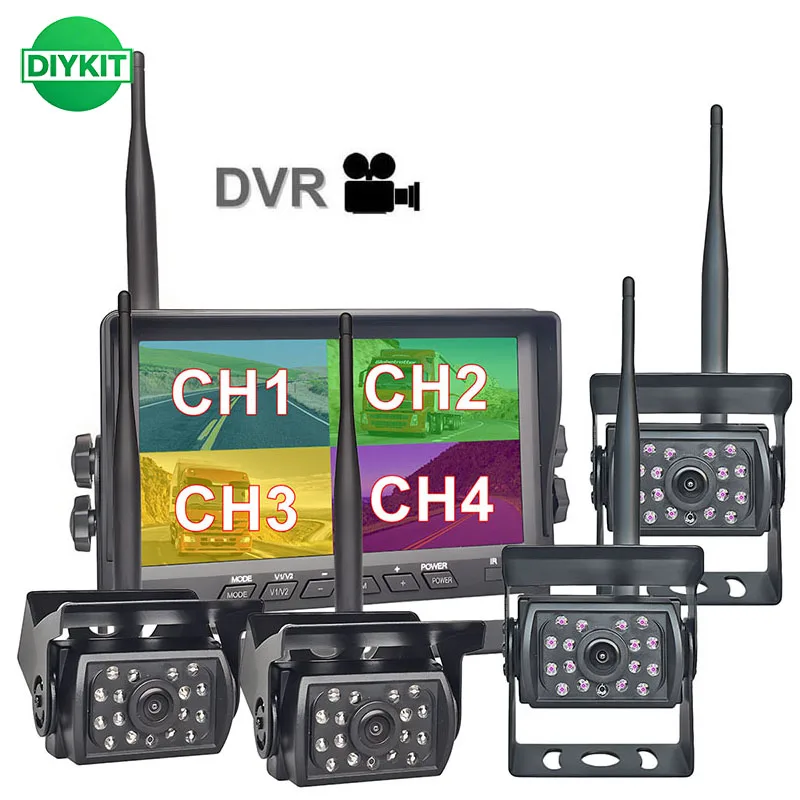 DIYKIT 7inch Wireless AHD IPS DVR Car Monitor 720P IR Night Vision Reverse Backup Recorder with Wifi AHD Camera for Bus Truck Ca