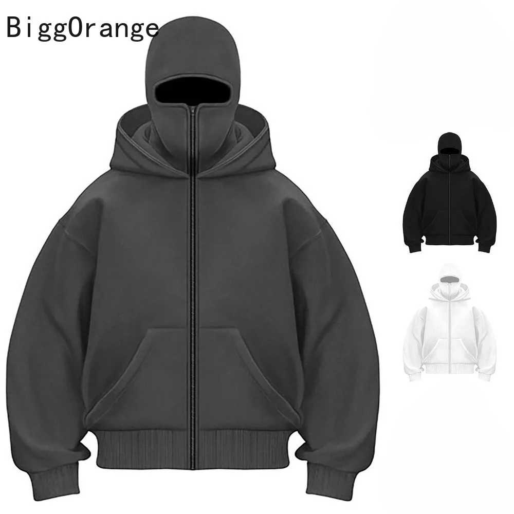 

Fashionable versatile coat hoodie black double hat gangster sweatshirt men's spring American hooded windproof and warm jacket
