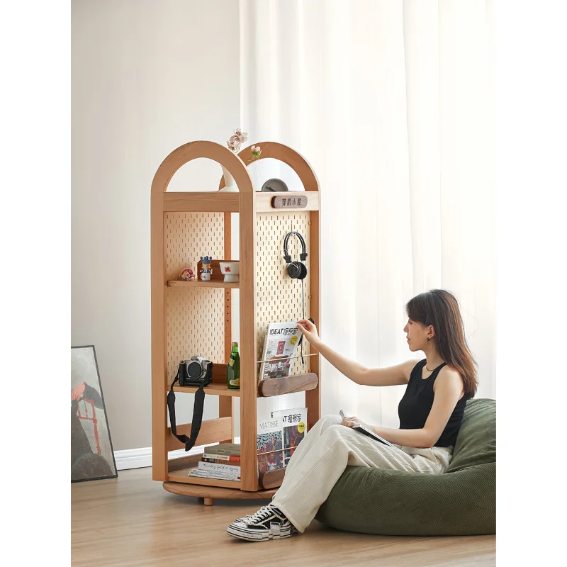 Rotating Bookshelf All Solid Wood Rotating Bookshelf 360 Degrees Children's Reading Picture Book Shelf Storage Floor