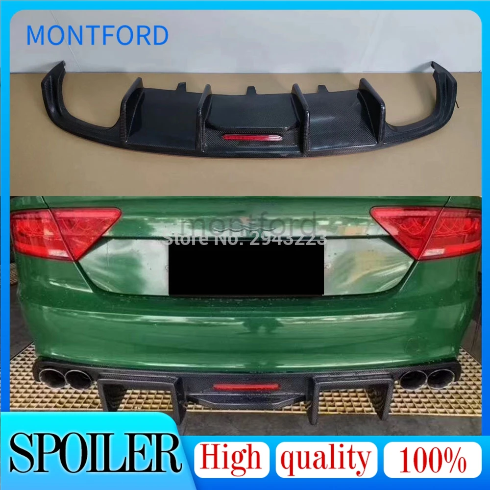 For Audi A7 Sline S7 Bumper 2012-2015 Carbon Fiber Rear Spoiler Diffuser Bumper Guard Protector Skid Plate Cover With Led Light