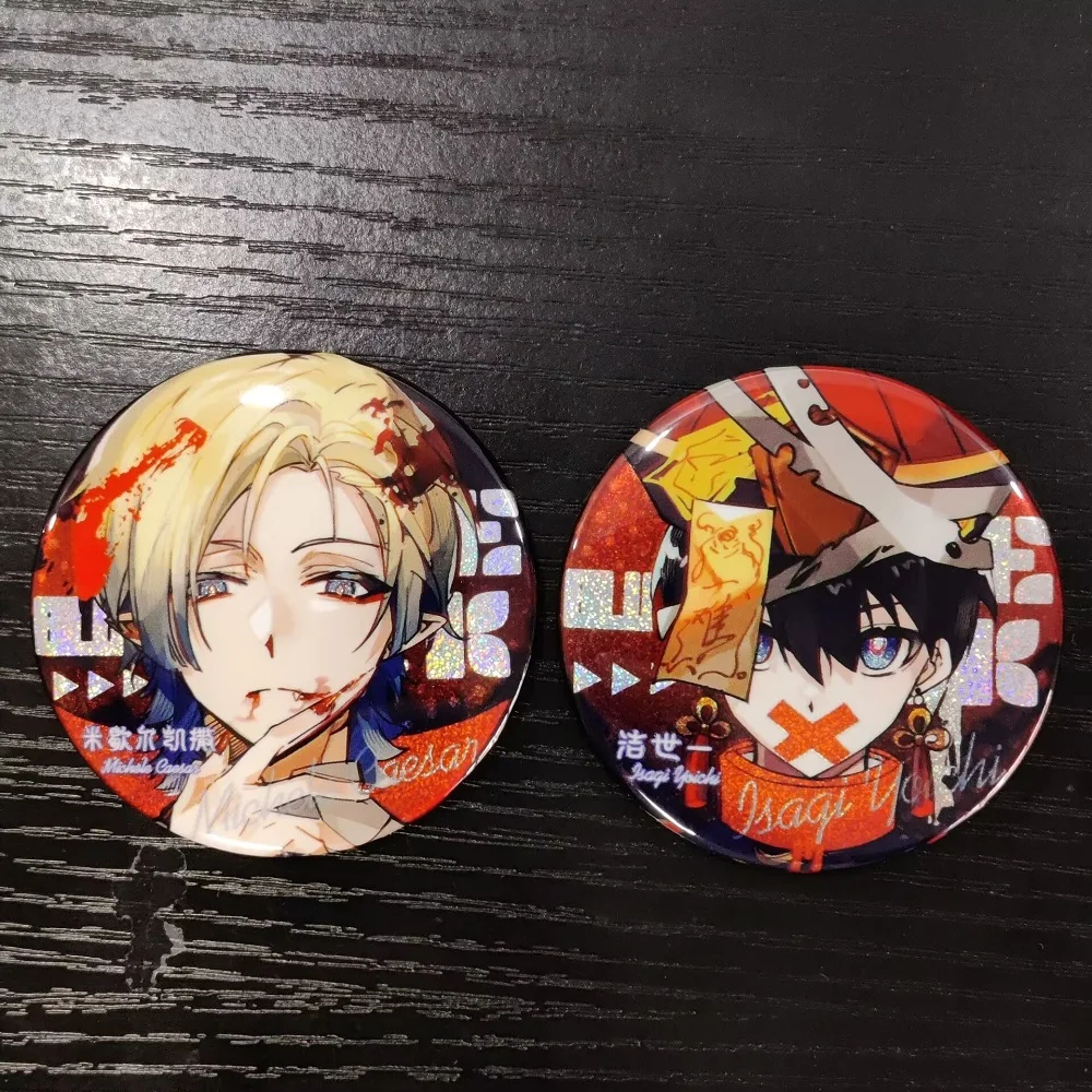 BLUE LOCK Anime Figures Isagi Yoichi Michael Kaiser Cosplay Double flash Metal Badge Pins Toy Bag Decor Broochs Christmas Gift