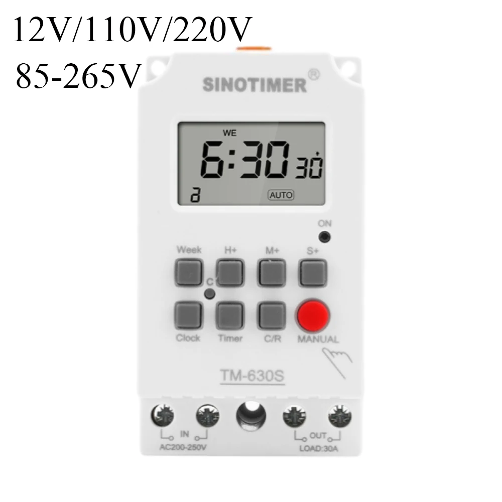 

12V/110V/220V/85-265V Second Interval Timer Heavy Load 30A 230VAC 7 Days Weekly LCD Digital Electronic Lighting Timer Switch