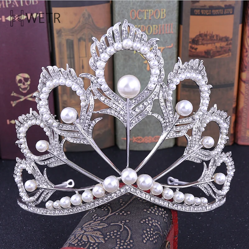 

Handmade Bridal Pearl Crystal Tiara Large Hair Crown Pageant Party Headband