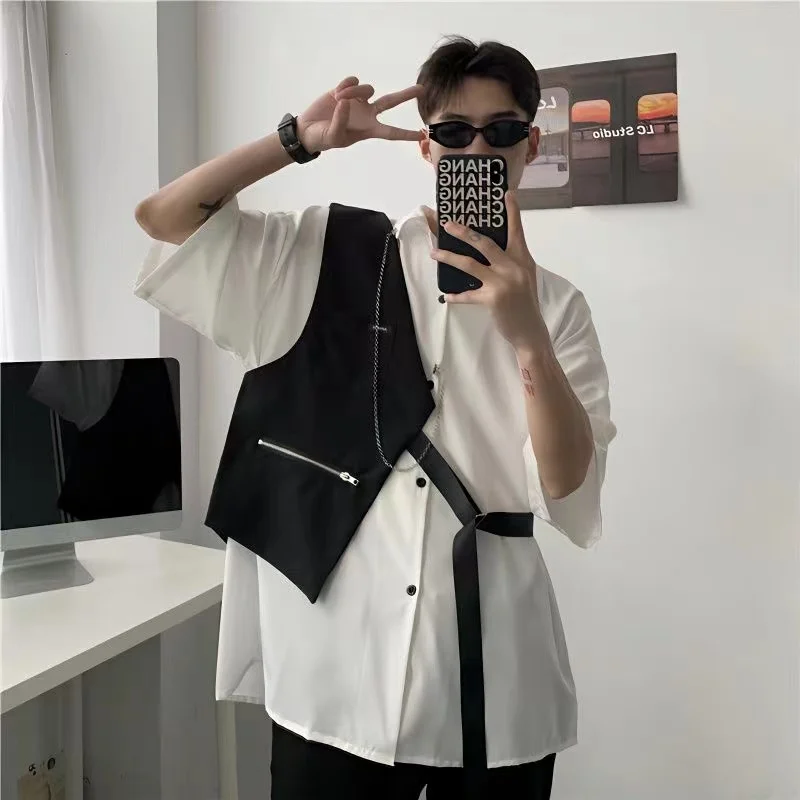 ARENS Techwear Men's Sets Cargo Shorts Men's Shirt Kit Short Sleeve Shirts Korean Streetwear Hip Hop Harajuku Summer