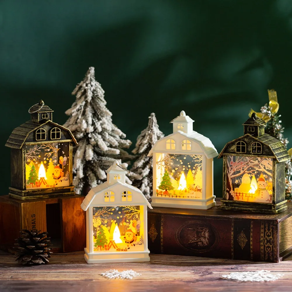 

Retro Hanging Lantern Christmas Wind Lantern Candles Light Glow Snow Globe Lantern Snowman Elk Deer Party Decoration