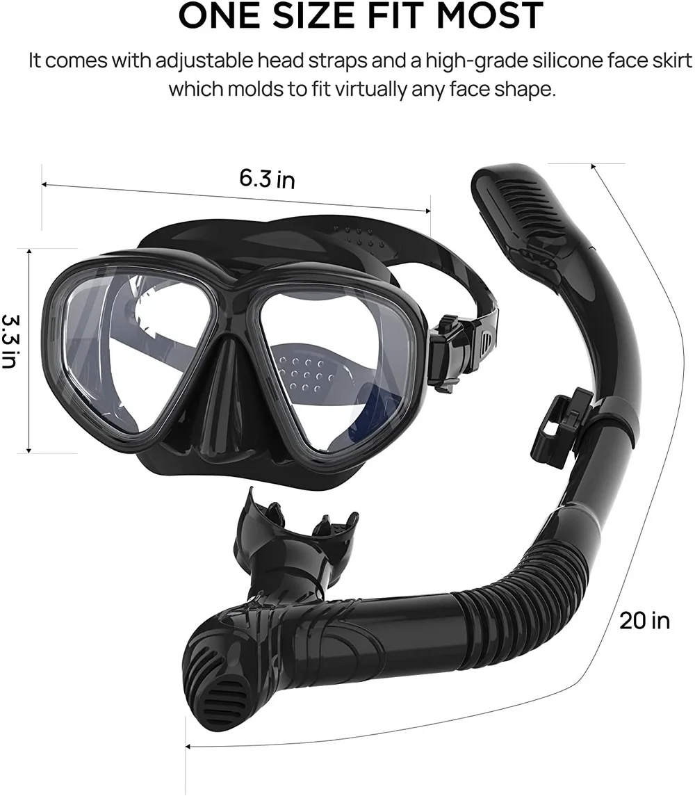 Snorkel Set for Men and Women, Comfortable Snorkeling Mask for Scuba Diving and Lap Swimming, Anti Fog, No Leak Snorkel Combo