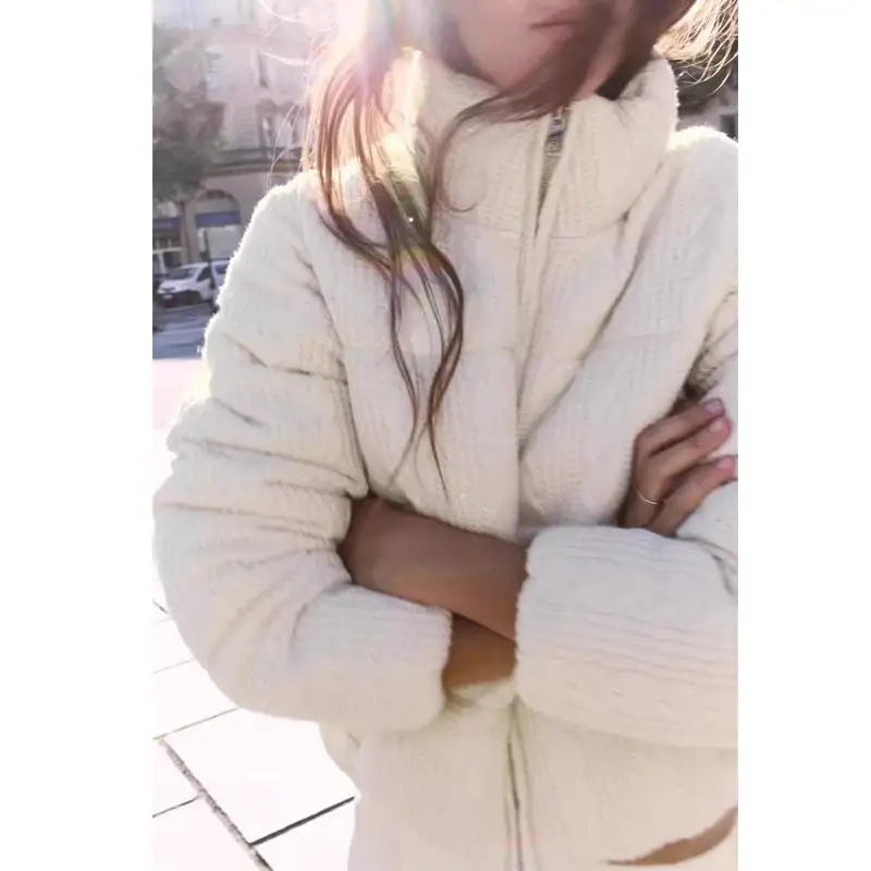 

New Autumn Winter Women's Cotton Jaet Zipper Long Sve Stand Collar ort Sle Versatile Outerwear Sweet Sle Knitted T...