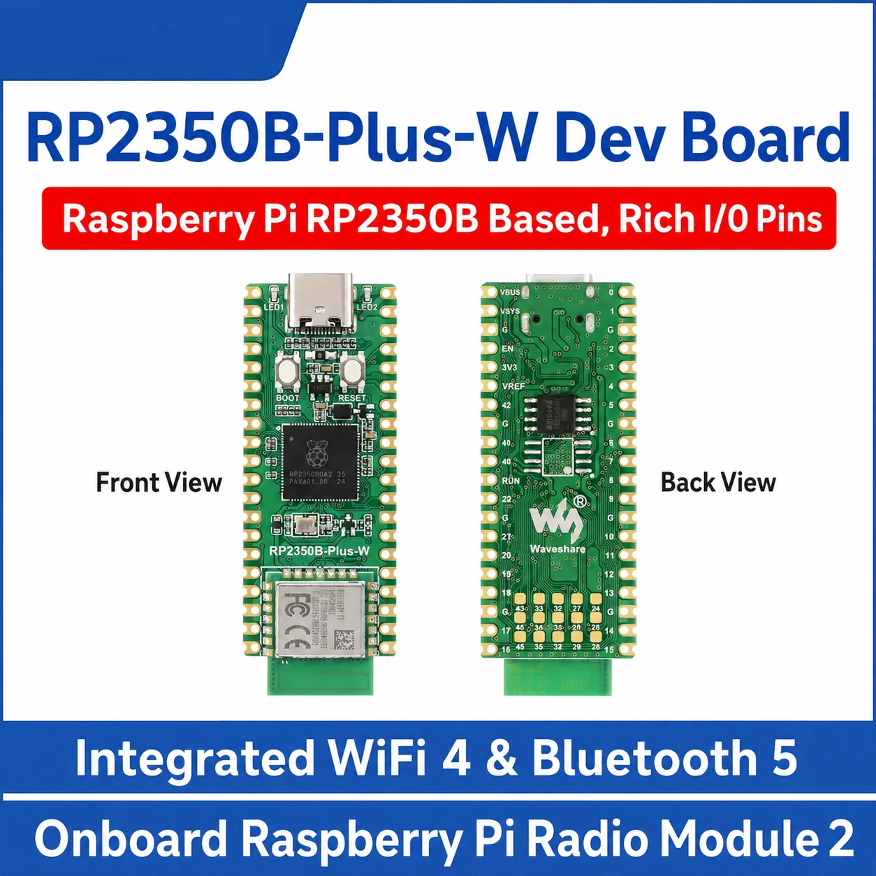 RP2350B-Plus-W Development Board, Raspberry Pi RP2350B Dual-core Dual-architecture Microcontroller Supports Wi-Fi