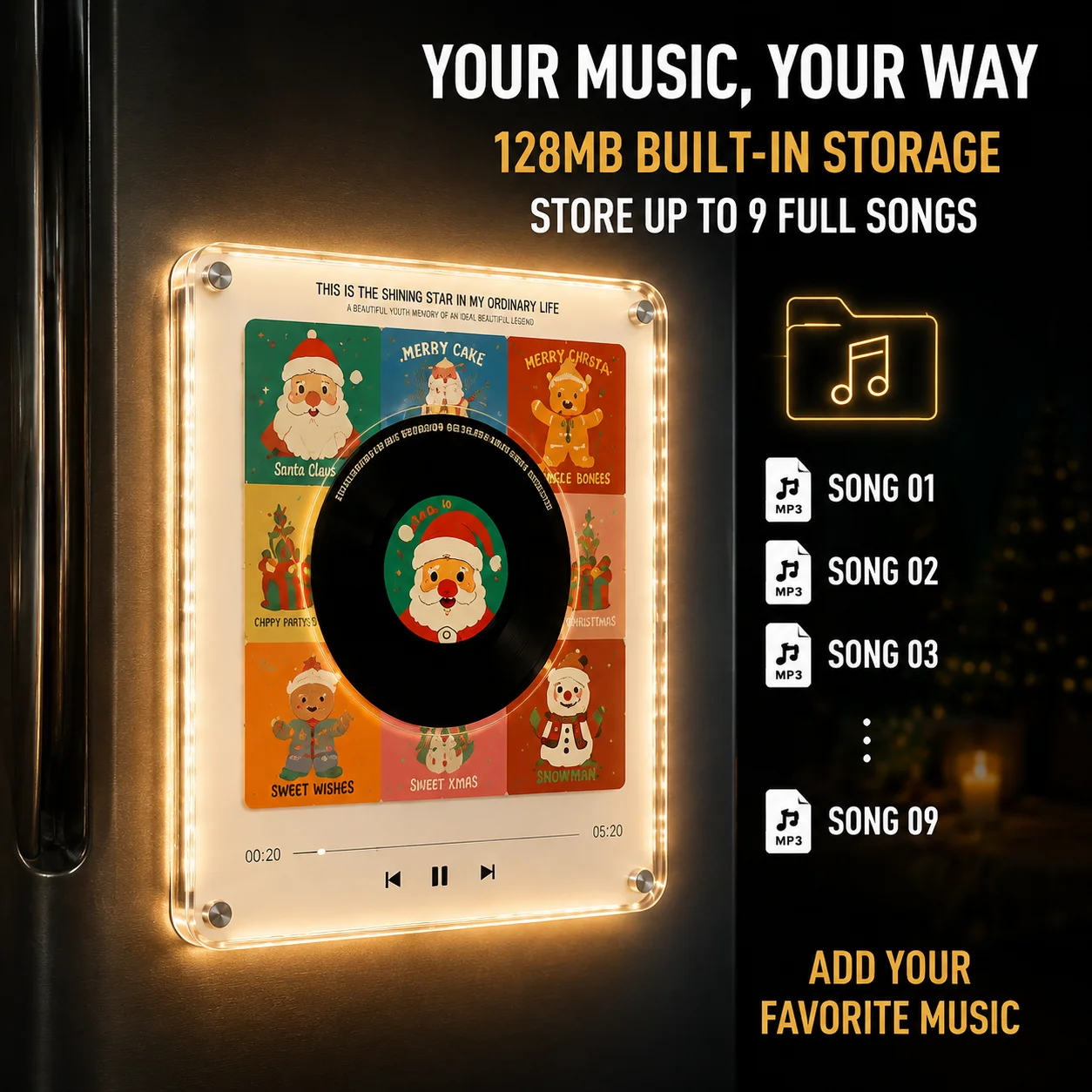 NFC Magnetic Music Fridge Magnet LED Glowing Light‑Up Record‑Shaped Refrigerator Sticker Tap‑to‑Play Christmas Halloween Gift