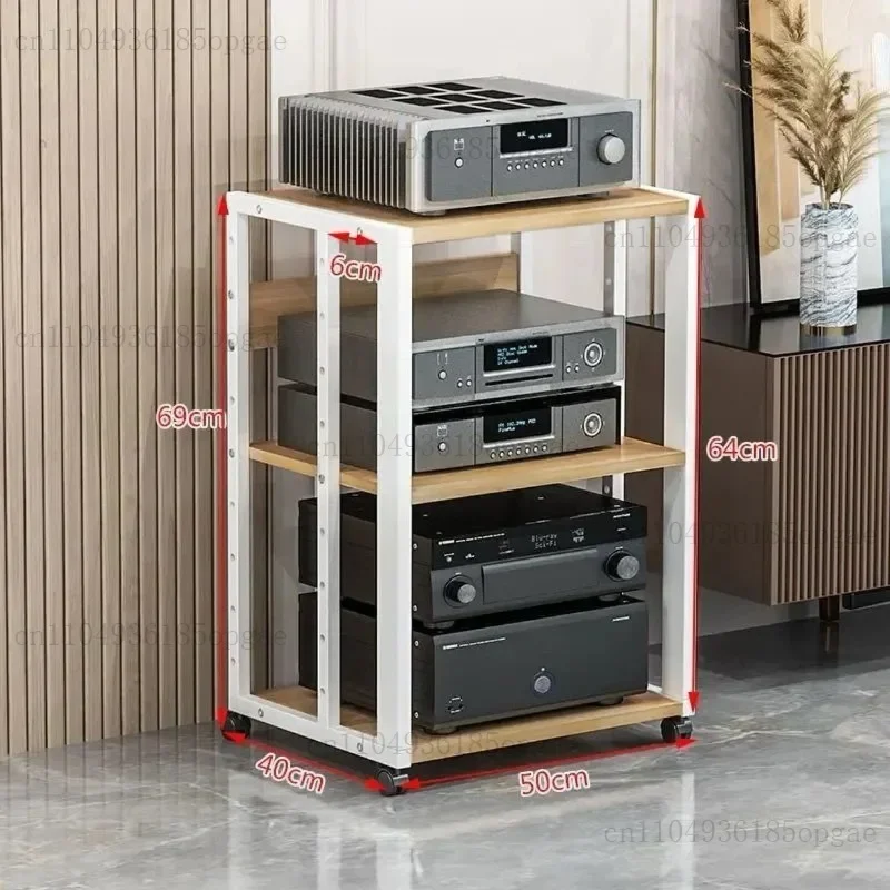 Adjustable 2-5 Tier Steel Frame Audio Rack, E1 Panel Media Console with Wheels, Amplifier Bracket for Home Theater Amp Storage