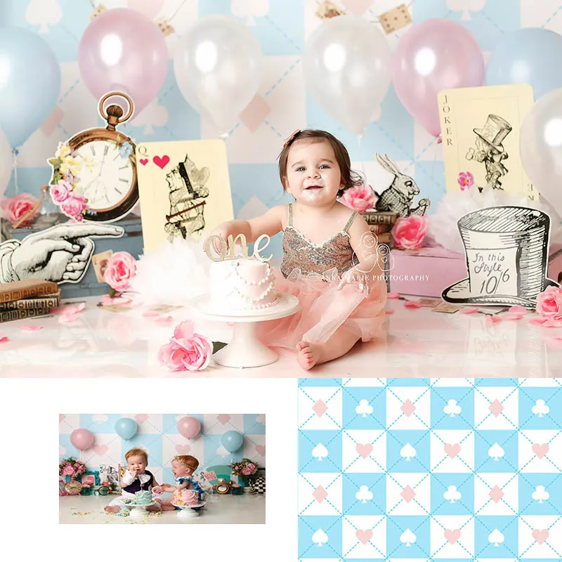 

Alice In Wonderland Backdrop Playing Card Tea Party Newborn Baby Photo Shoot Background for Photography Photo Studio Photocall