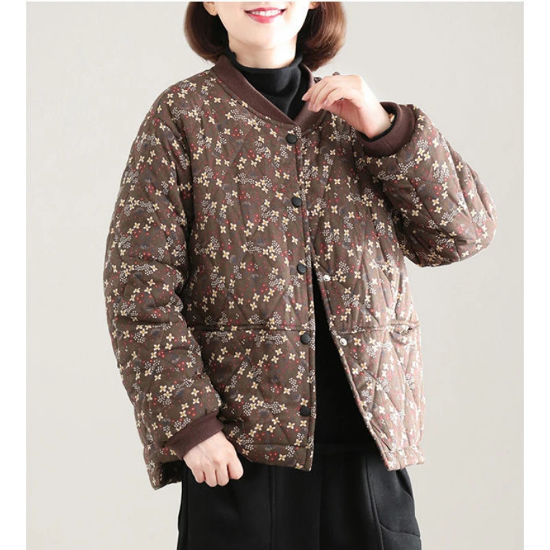 Cappotto in cotone autunno inverno con stampa coreana giacca trapuntata Vintage da donna parka caldo a maniche lunghe giacca imbottita in cotone spesso nuovo