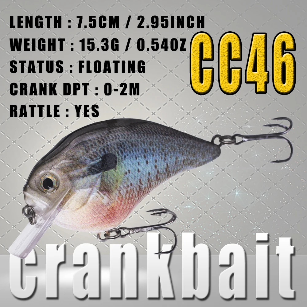 Chan's Huang 1PCS 7.5CM 15.3G Hot Sale Floating Artificial Crank Bait Square Bill Tackle Crankbait Wobbler For Bass Fishing Lure