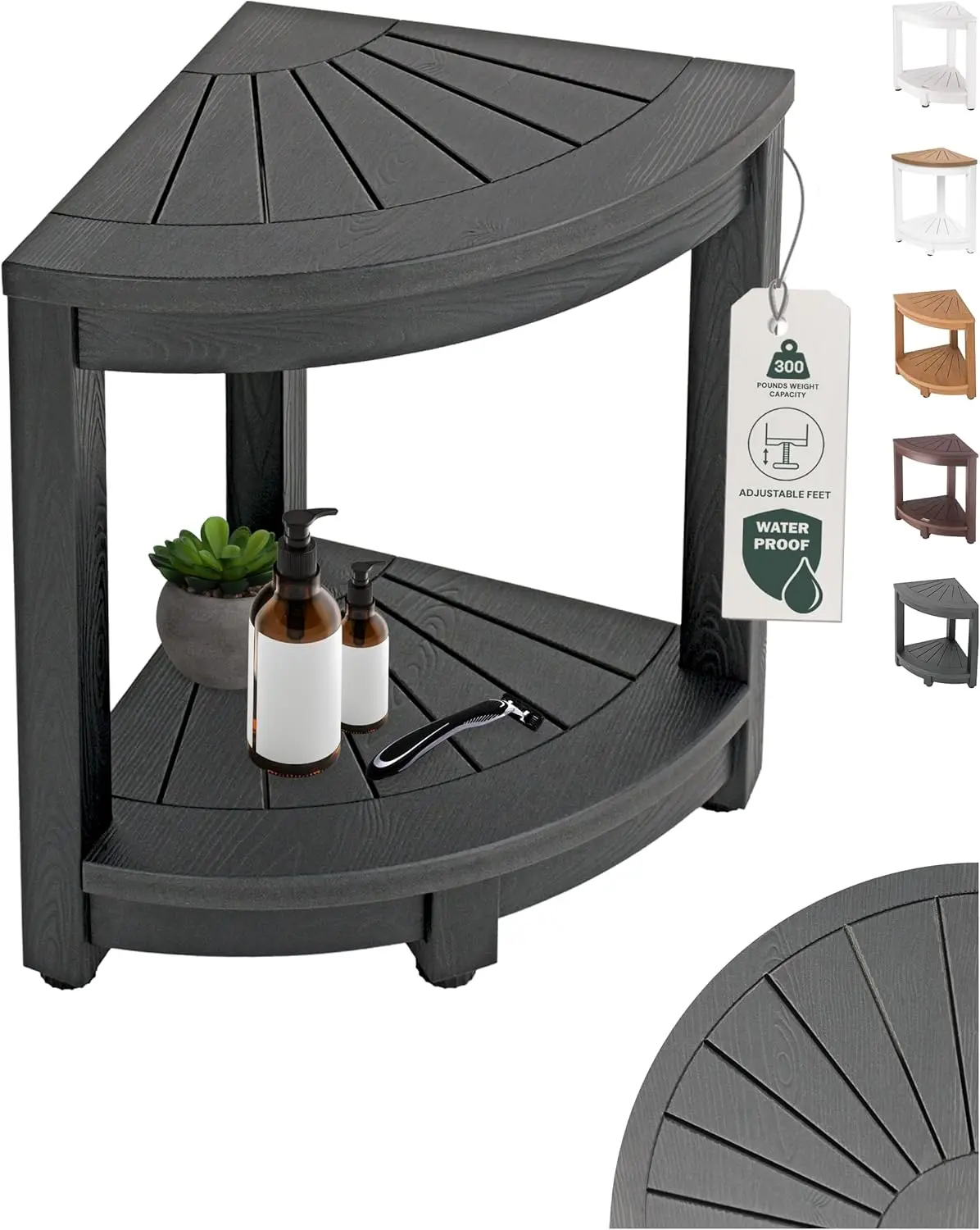 

Угловая душевая скамья с нескользящими ножками - черная водонепроницаемая скамья для хранения и сидения в ванной комнате