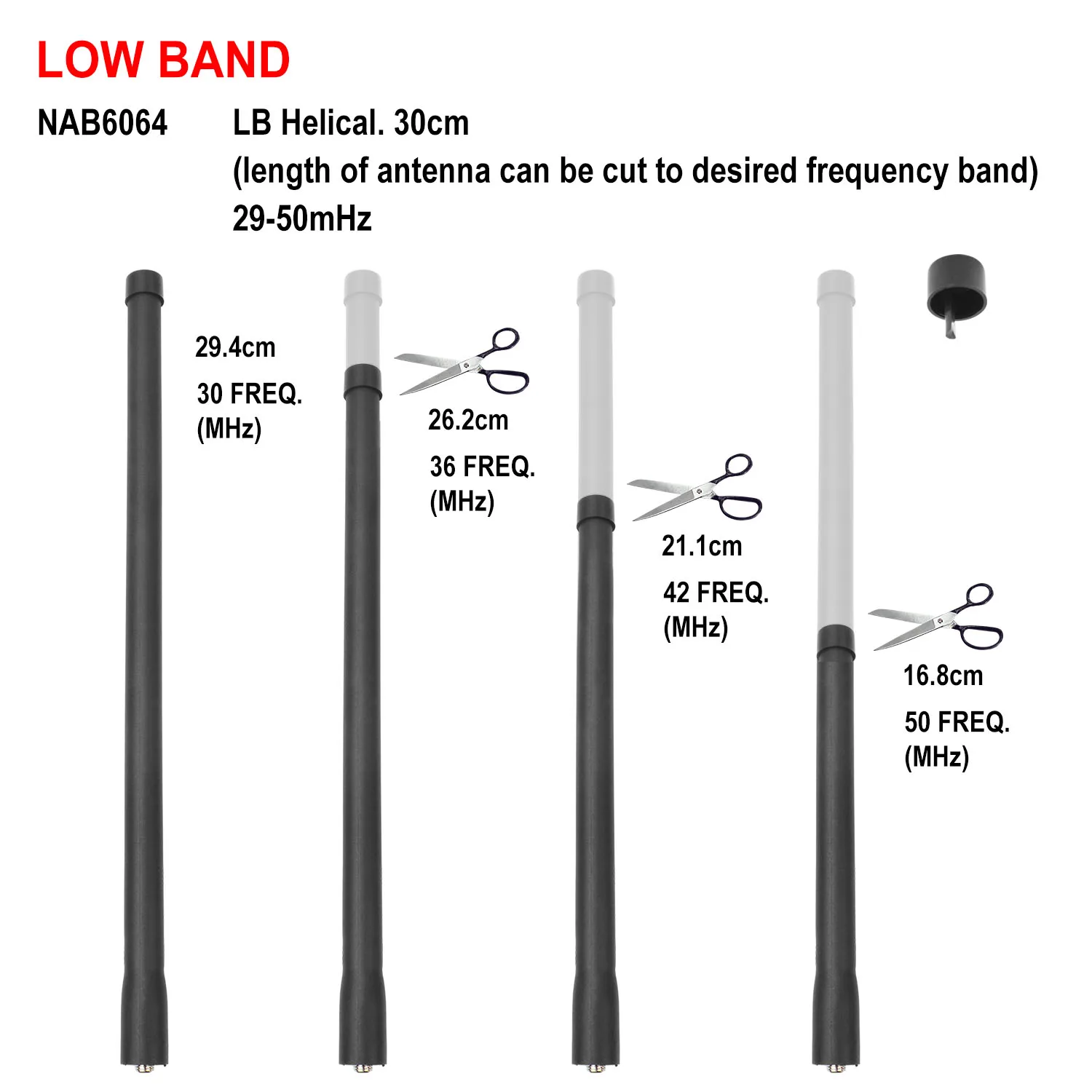 NAB6064 Walkie Talkie Band rendah Heliflex antena 29.7-50MHz 12 inci untuk Motorola MT1000 P200 P50 HT750 HT1250 PR860 radio