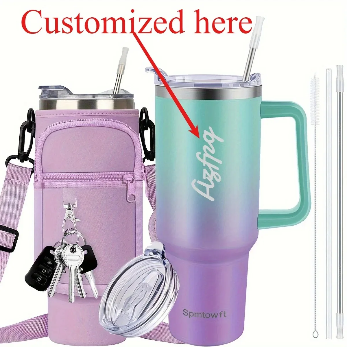 Botella de agua SUS304 de 40 Oz con nombre personalizado, taza de viaje con aislamiento al vacío de doble capa, reutilizable para viajes, senderismo y uso diario