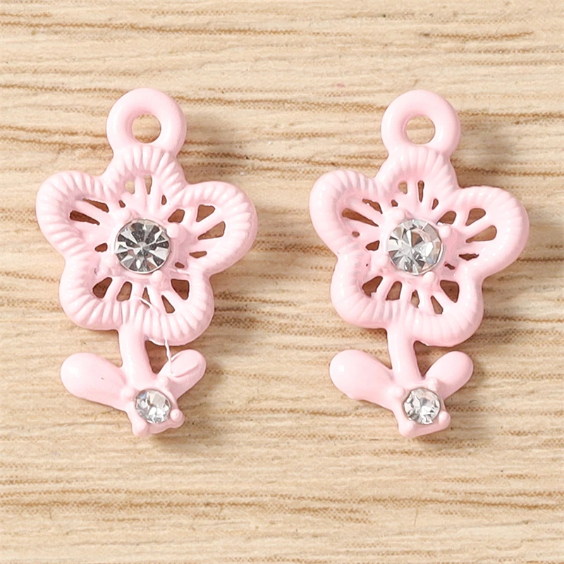 5 Stück Niedliche Bunte Kristall-Metall-Blumenanhänger Passend für Halsketten, Ohrringe, Armbänder, DIY-Bastelzubehör für Schmuckherstellung – Detail 7