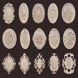 Retro Natural Wood Applique Onlay European Decoration Decal Rubber Figurines Floral Large Rose Crown Leaves Vintage Home Decor