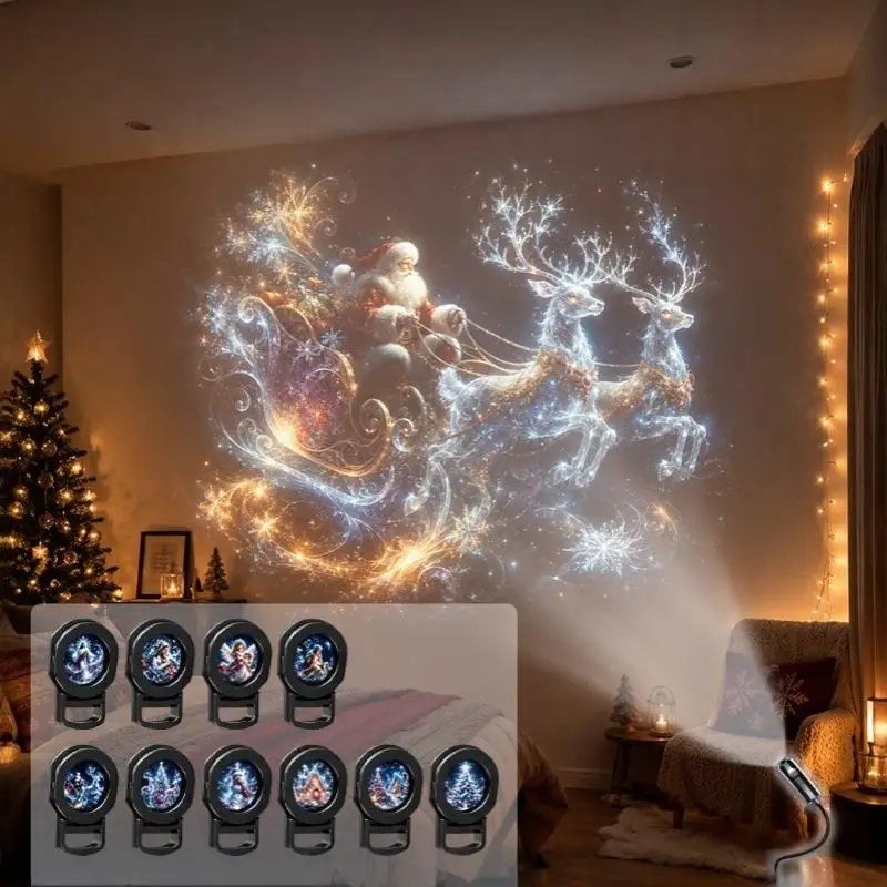 【BA】Creative Christmas Pattern Theme USB Projection Light 360° Rotating HD Projection Lamp For Bedroom Home Background Decor
