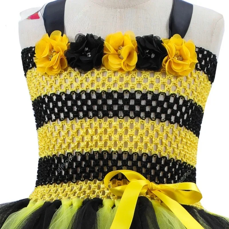 Little Bee Tutu Dress for Girls Halloweeen Cosplay Costume Tulle Flowers Kids Holiday Party Honeybee Fairy Fancy Dress Up Outfit