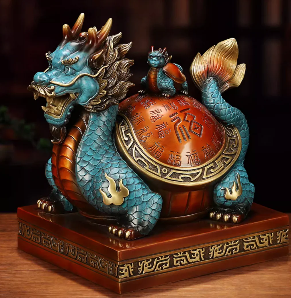 home decor copper sculpture auspicious fortune mother and son dragon turtle