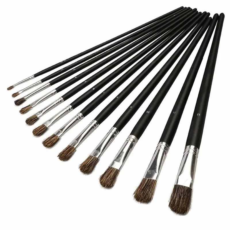 

6pc new concept paintbrush wild boar mane oil painting brush water powder acrylic nail round head long black pole paintbrush set