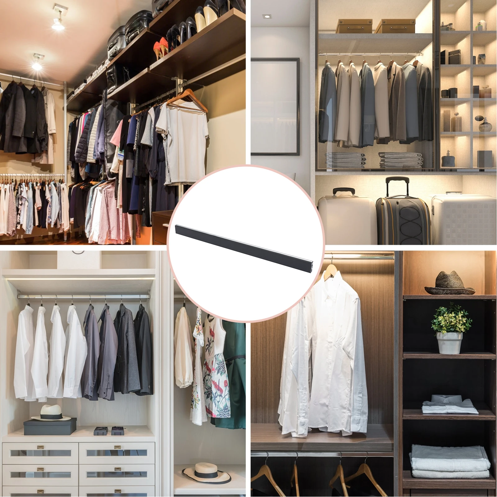 

Alloy Clothes Rail Wardrobe Fixed Rod Smooth Surface Strong Bearing Closet Hanging Metal Hanger Cross bar Easy Install Household