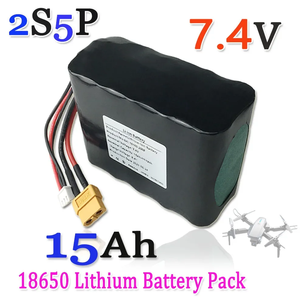 7.4V 15Ah  2S5P 8.4V High Capacity UAV Rechargeable Li-ion Battery for Various RC Airplane Quadrotor XH2.54-3P XT60