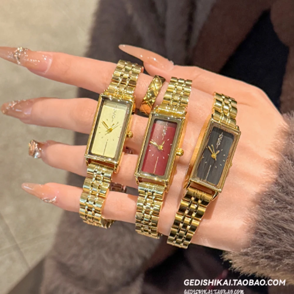 Fashion temperament minimalist luxury small gold watch square steel belt with quartz women's watch