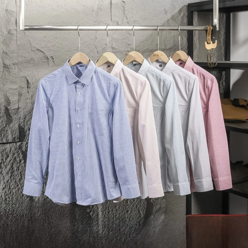 

Повседневная мужская длинная све irt льняная ткань в полоску с узором Busin Faion, осенняя одежда, удобная свободная посадка для мужчин