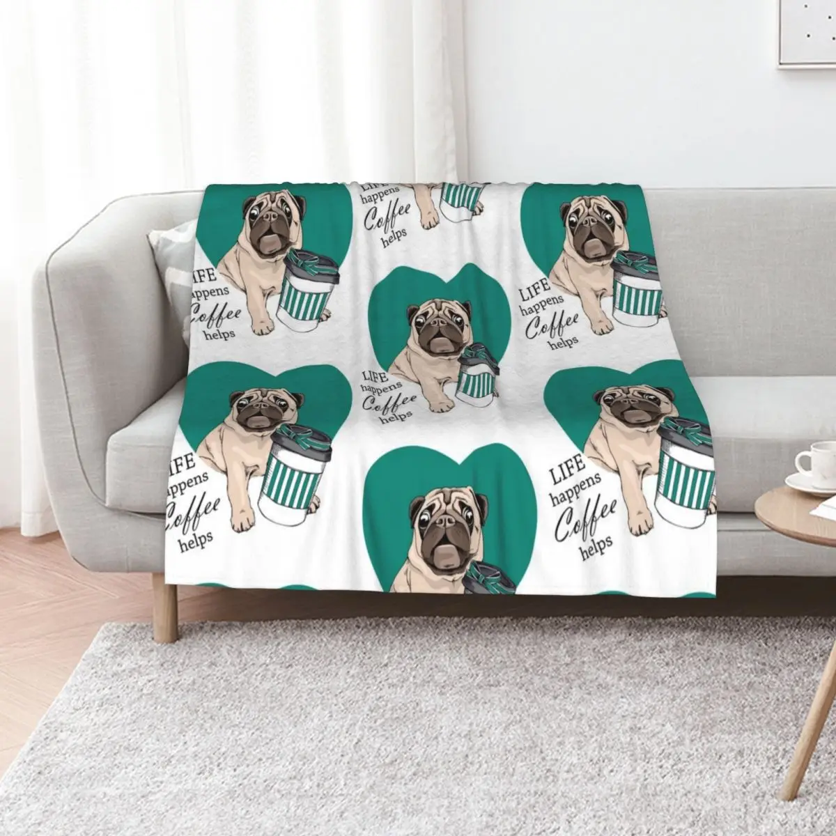 Sweet Pug: Жизнь продолжается, кофе помогает. Мягкий плед из шерпа, теплый плед для зимы.