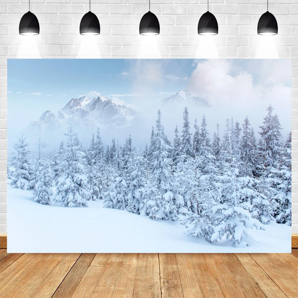 Winter Forest Snow Scenery fondale per fotografia Snowflake Mountain albero di natale Baby Portrait Background Photo Studio Prop