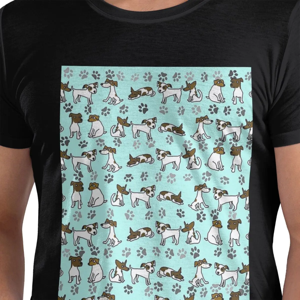 

Jack Russell Terrier Cartoon With Light Blue Background 100% Cotton T-Shirt Men's Fashion T Shirts Men Round Neck Short Sleeve